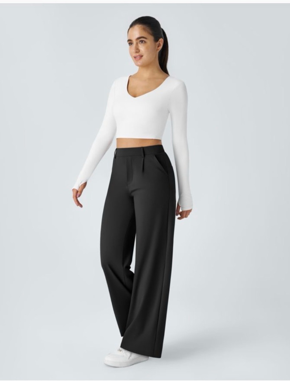 HALARA Wide-Leg High-Waist Black Palazzo Stretch Pants